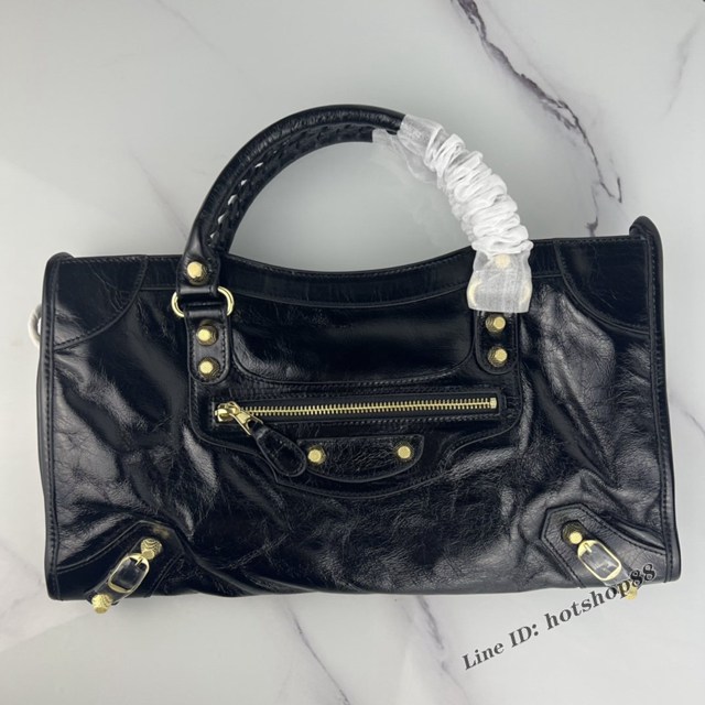 Balenciaga專櫃爆款手提女包 巴黎世家原版油蠟頭層牛皮香皮鳳梨金釘迷大號機車包 fyj1340